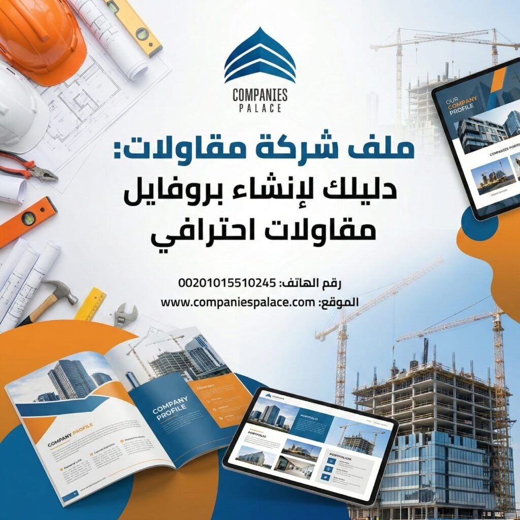 تصميم بروفايل شركة وهوية بصرية احترافية | قصر الشركات ملف شركة مقاولات تعريفي